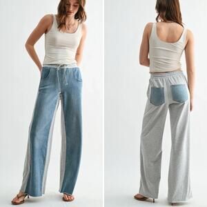 Mica Denim Wide Leg Pants Women’s XS Mixed Denim Gray Sweatpants